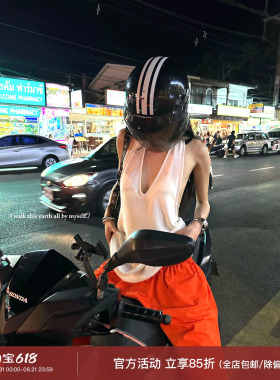 0122stepll经典好穿 V领挂脖露背吊带女辣妹宽松显瘦微透白色背心