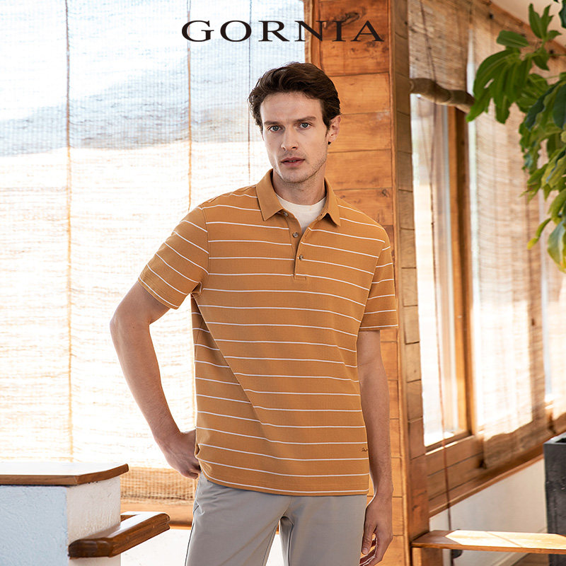 GORNIA/格罗尼雅男士夏季条纹商务通勤T恤衫休闲polo上衣