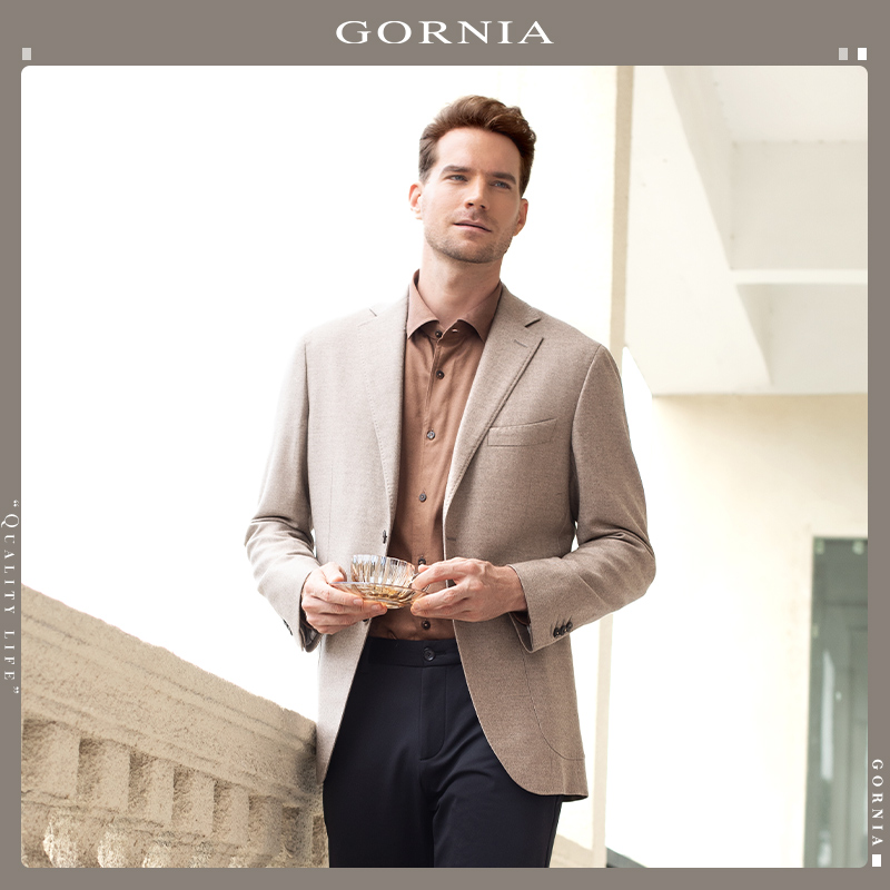 GORNIA/格罗尼雅男士单西服舒适羊绒西装外套商务时尚西服上衣