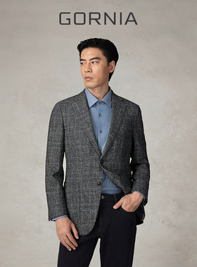 【摩登西服】GORNIA/格罗尼雅男士西服进口面料格纹灰色西装外套