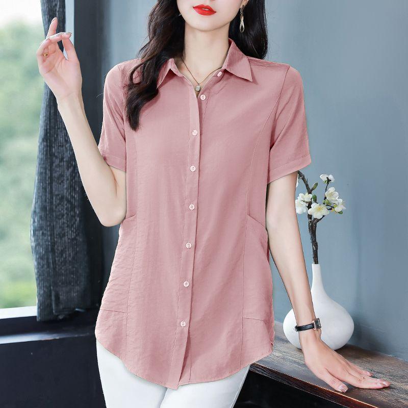 短袖衬衫工作服宽松显瘦妈妈夏