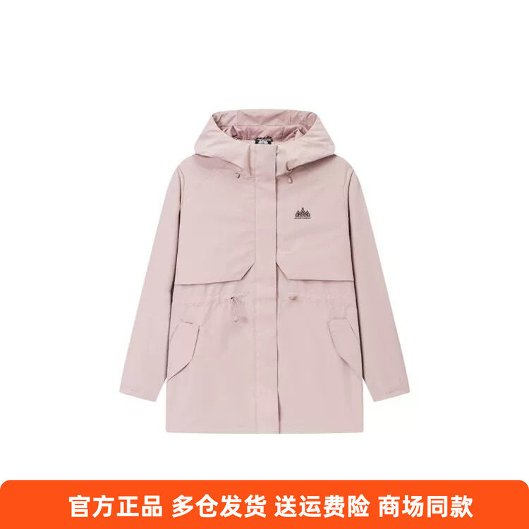 361度正品女士中长款单风衣新品2026春秋连帽休闲运动收腰外套女