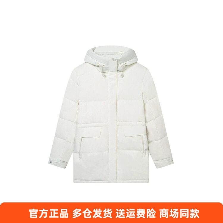 361度中款羽绒服女装新品2025冬季连帽鸭绒保暖休闲运动外套女