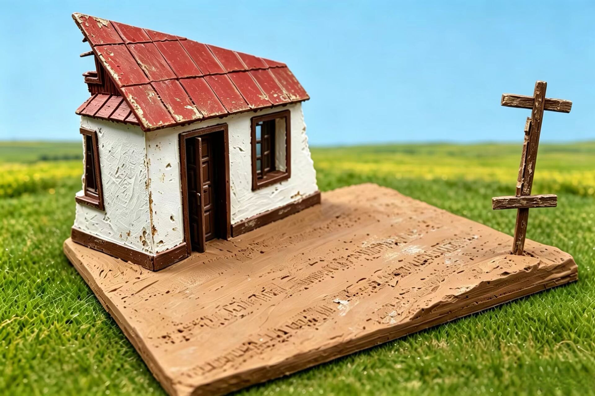 1/35树脂材质白模乌克兰乡村破损小屋场景地台套件(25X20X13)cm