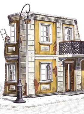 1/35二战波兰城市建筑场景，树脂材质素体