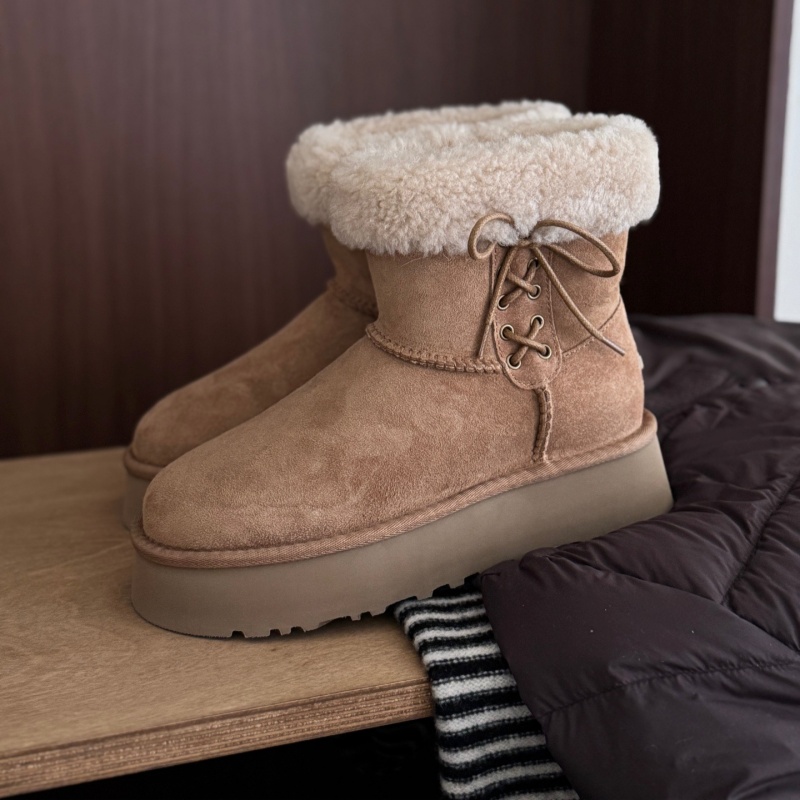 皮毛一体雪地靴女中筒靴泰迪卷毛厚底女靴系蝴蝶结增高靴子保暖