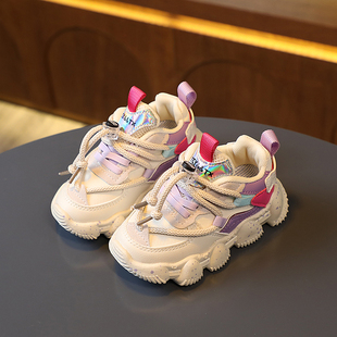 小孩子宝宝软底学步男童休闲老爹鞋 女童皮面跑步鞋 子运动鞋 儿童鞋