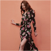 2025秋冬新款 D家 博主同款 三色花双面网纱裹身裙连衣裙扭结长裙