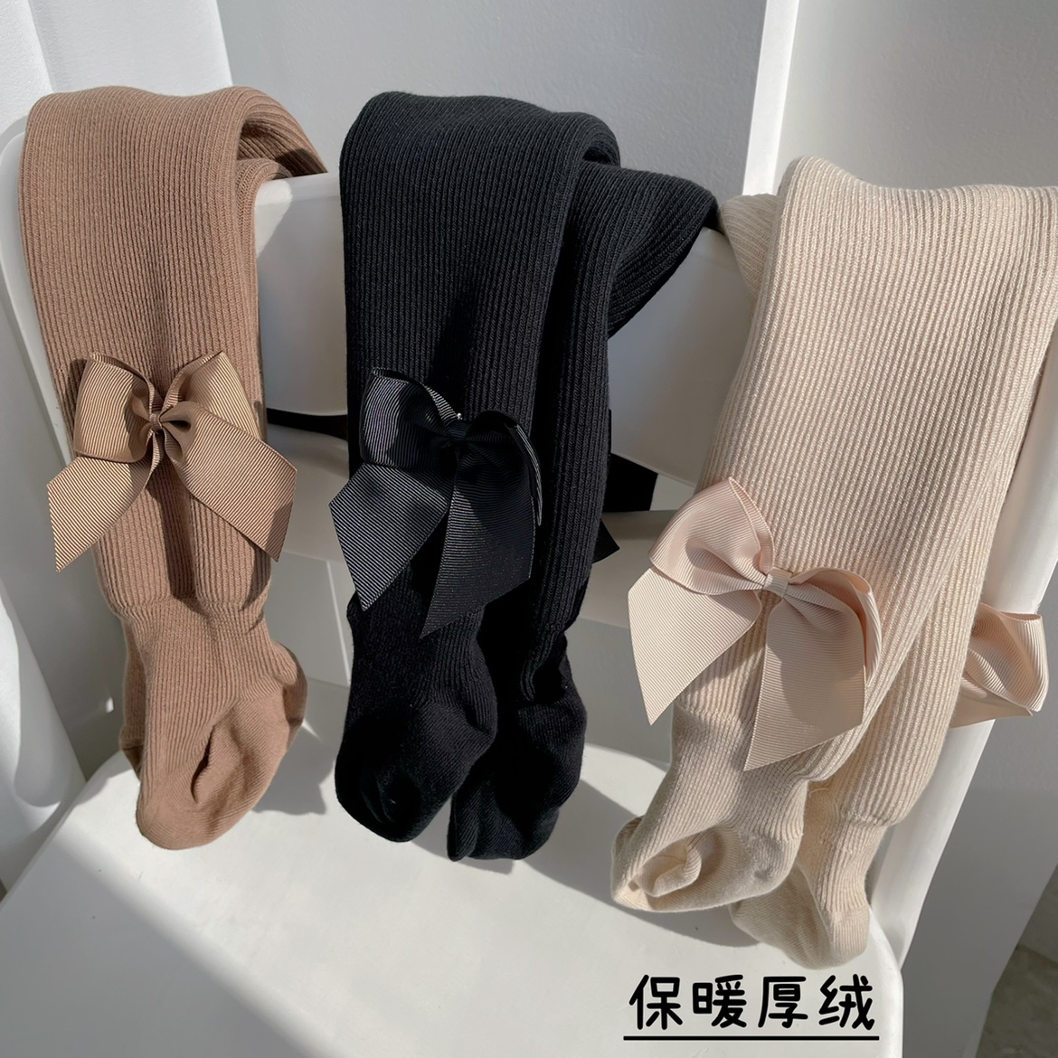 蝴蝶结连裤袜女童加绒加厚