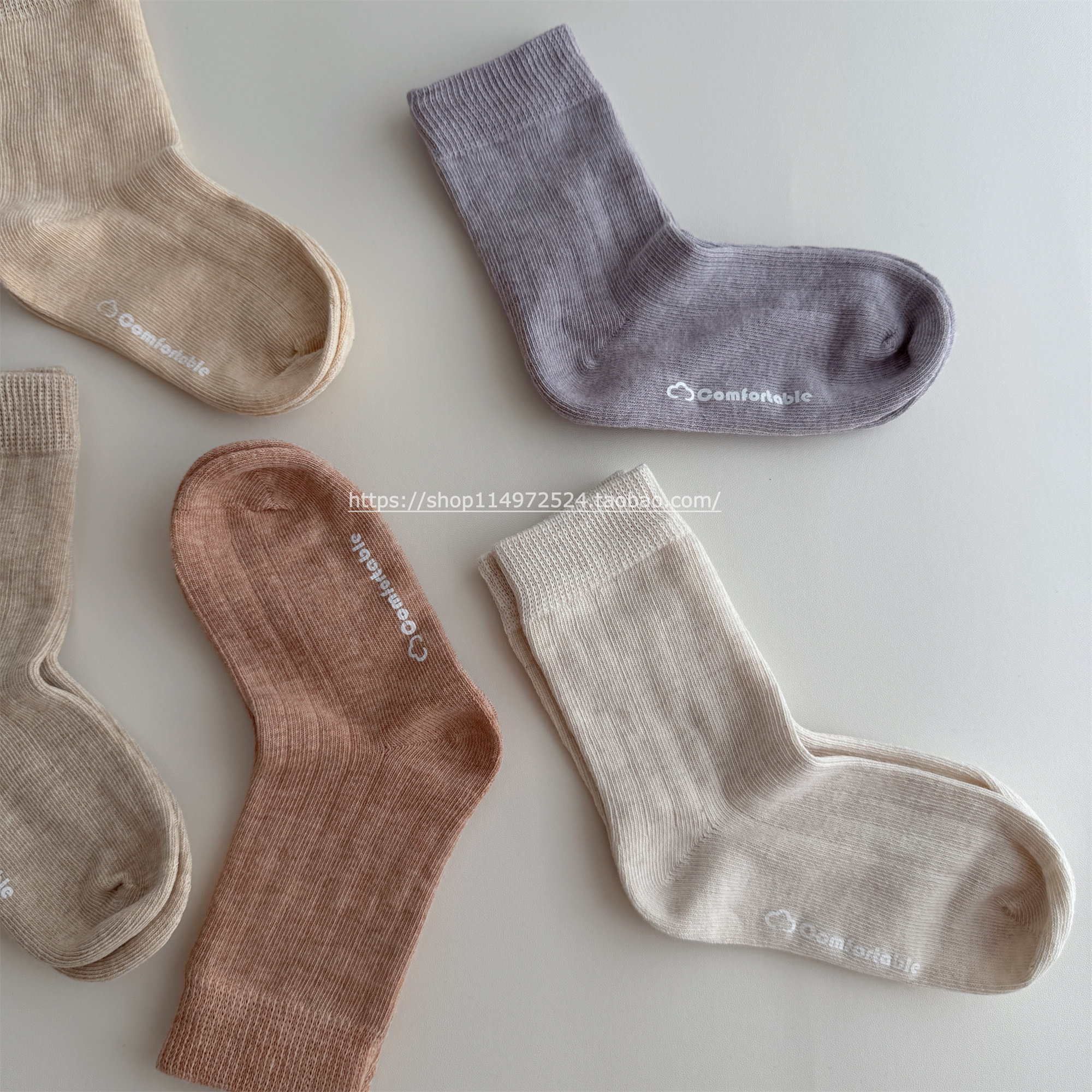 女童纯棉袜子宝宝秋季条纹松口袜婴儿无骨袜女孩简约纯色宽条棉袜