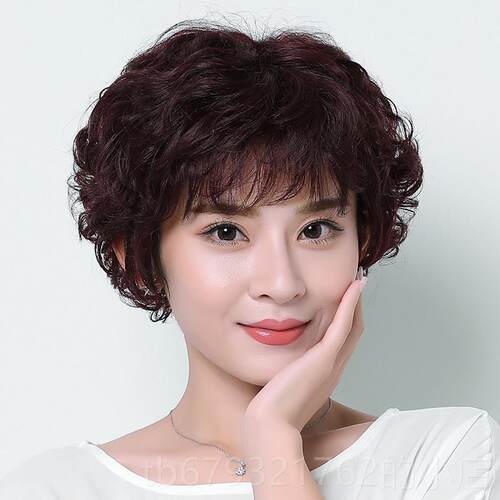 高档采购产品假发妇女短的头，妈妈蓬松短卷发，中发年和老的年假