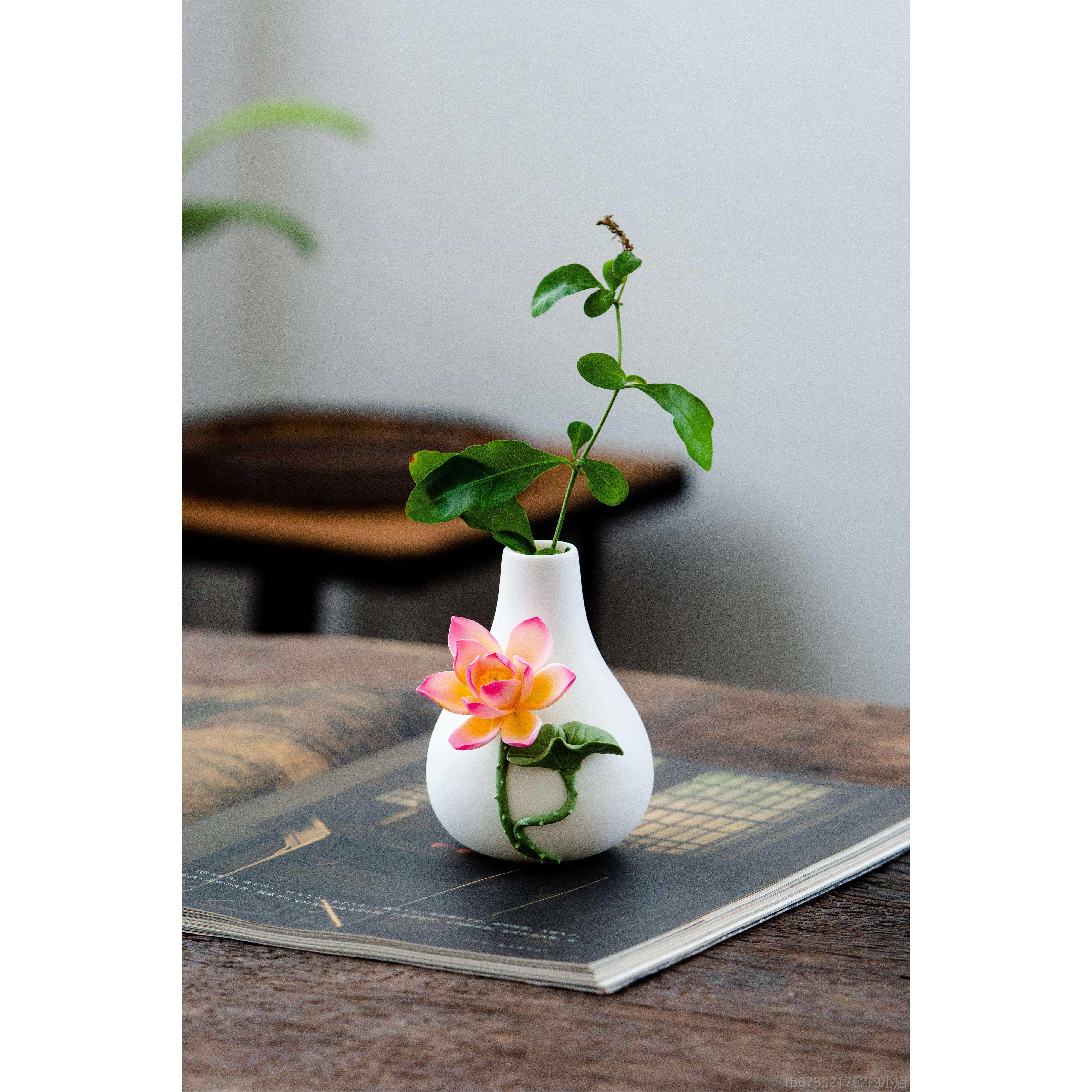 高档工陶瓷小瓶花仿真荷花莲花手家居装饰品创意插花书供佛房茶台
