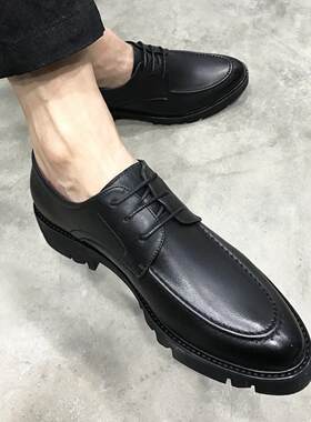 高档流厚休底英伦男韩士松糕皮鞋黑潮色青年闲鞋子版内增高6cm男