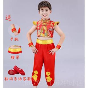 高档儿童喜庆打鼓服装唱中国红梦娃秧男歌服太平鼓装舞蹈说演出服