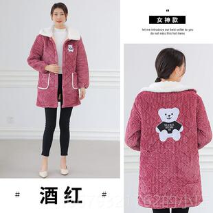罩衣长女冬季加绒加厚中长版成人袖作棉保暖新服款棉袄围裙大