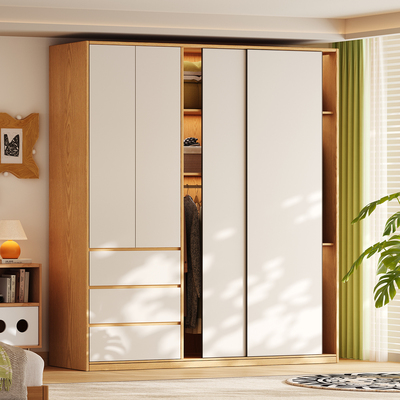 实木橡木推拉门衣柜家用卧室