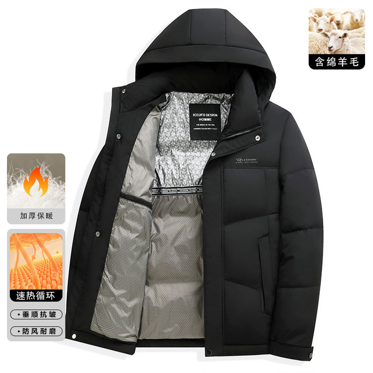 可脱卸帽常规款宽松型通勤风本布下摆棉衣