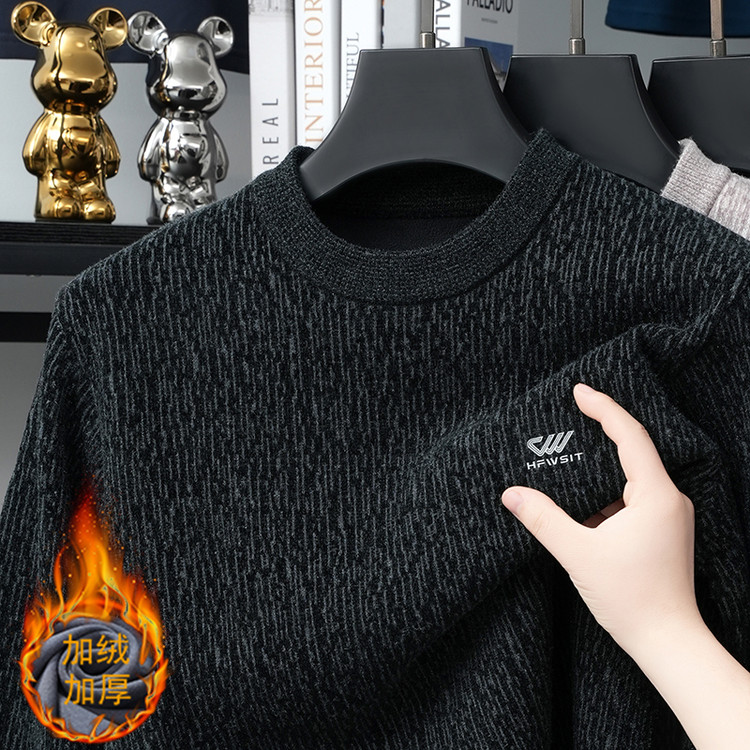 普通毛线圆领直筒型休闲风套头针织衫/毛衣