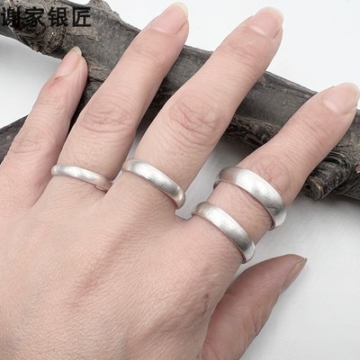正品谢家银匠老式弧形开口戒指 999足银光面情侣戒圈
