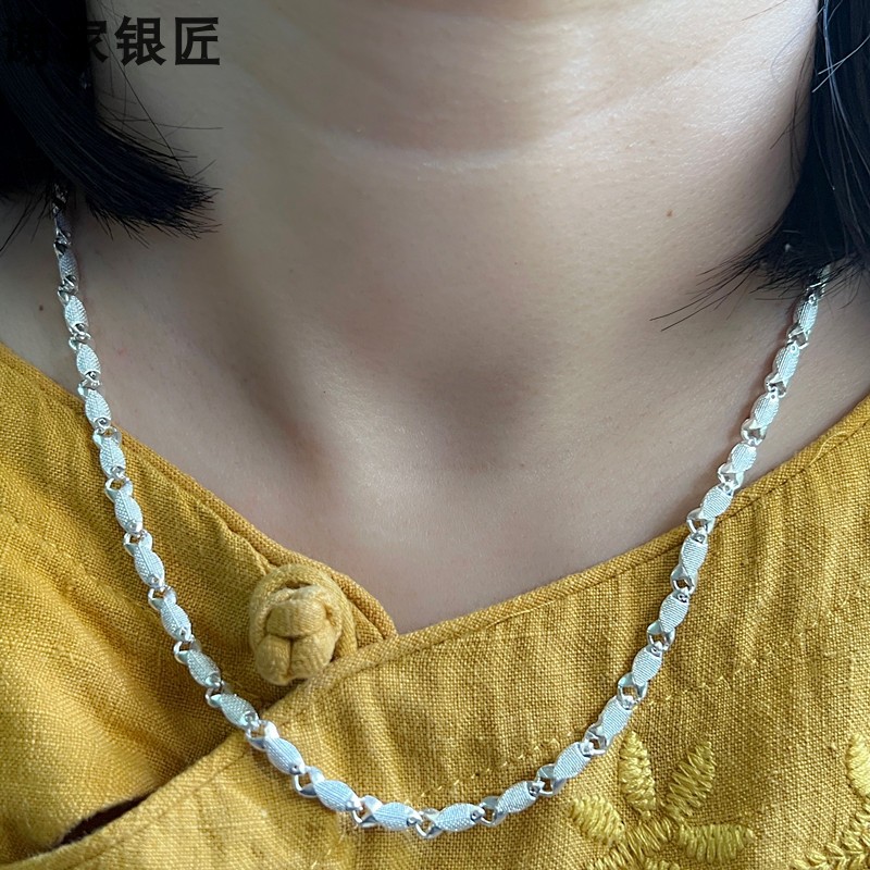 谢家银匠999纯银老款倒模手工小鱼项链  999足银民族风鱼链子男女