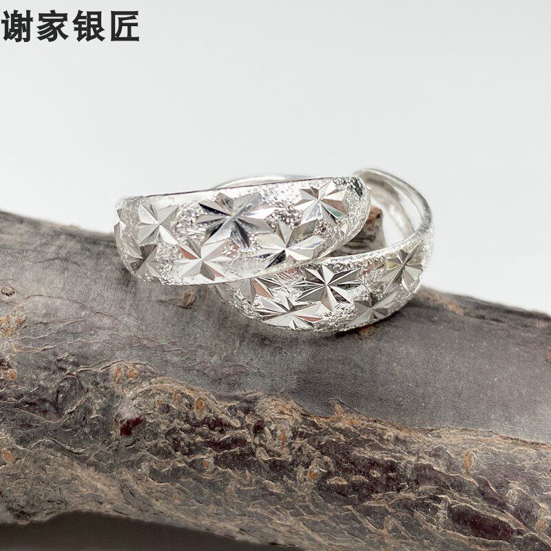 谢家银匠99纯银磨砂99足银耳圈图片