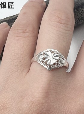 谢家银匠足银桃心开口女戒