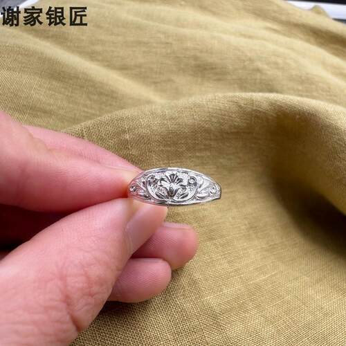 谢家银匠老款手工喇叭花戒指999足银匠花朵复古小众开口调节戒圈