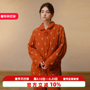 朵朵可可睡衣女2025冬季新款加厚里外纯棉三层夹棉提花家居服套装