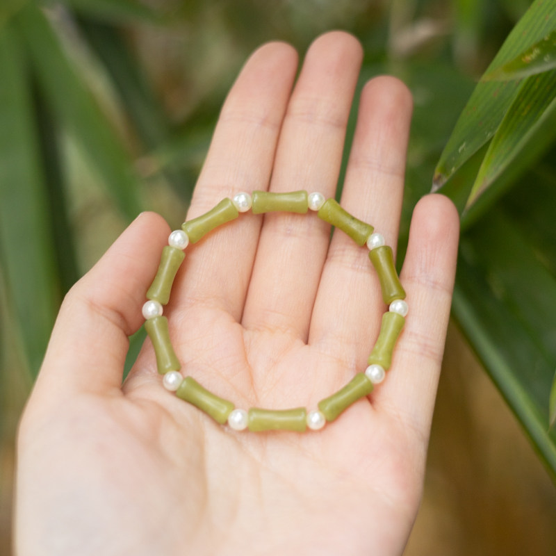 原创竹节橄榄石珍珠手链