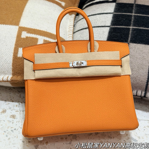 松鼠家纯手工定制蜡线 BK25铂金包爱玛橙德国原厂togo牛皮24k银扣
