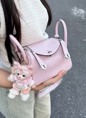 琳迪LD19迷你定制蜡线手缝sw原厂皮09梦幻粉紫内拼金棕银扣医生包