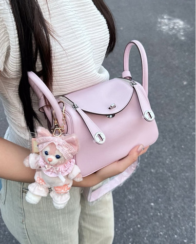 琳迪LD19迷你定制蜡线手缝sw原厂皮09梦幻粉紫内拼金棕银扣医生包