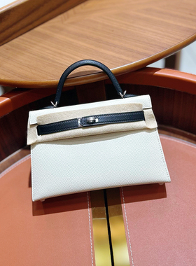 Mk2熊猫黑白色手工缝线迷你二代凯莉包EP皮手掌纹牛皮手提KL19