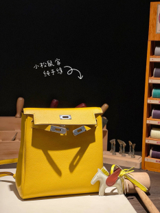 双肩凯莉包KL22ado 琥珀黄色手工定制蜡线进口EVE皮荔枝牛皮书包