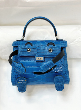 纯手缝收藏级Kellydoll美洲鳄鱼皮琉璃蓝凯莉千禧娃娃手提迷你包