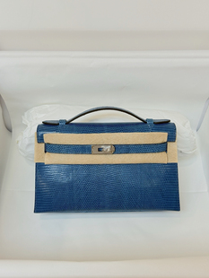 迷你mk1凯莉包7Q希腊海水蓝银扣一代kl22银扣进口蜥蜴皮手缝蜡线