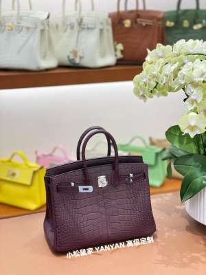 高级定制时髦41哈瓦那手缝蜡线bk25雾面美洲鳄鱼铂金包手提银扣