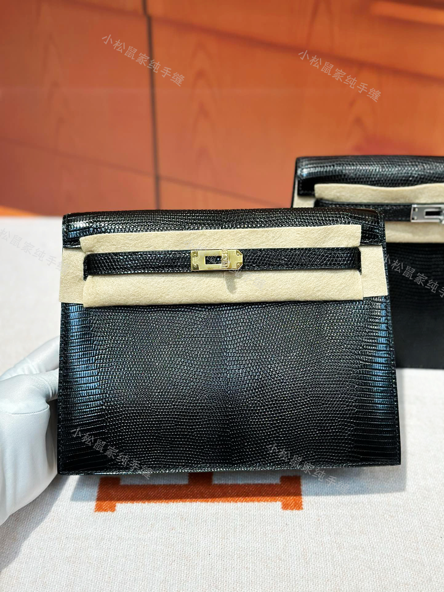 凯莉包danse 金银手工定制原厂蜥蜴皮黑色单肩斜挎女跳舞包舞蹈包