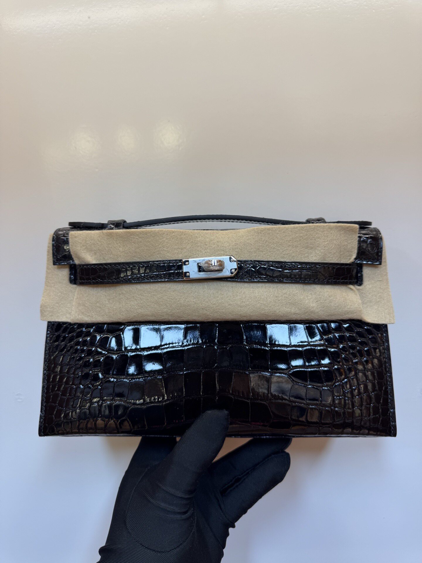 手工定制一代mk1雾面方块鳄鱼皮凯莉包KL22黑银亮面宴会手拿女包