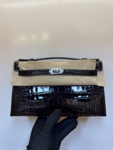 手工定制一代mk1雾面方块鳄鱼皮凯莉包KL22黑银亮面宴会手拿女包