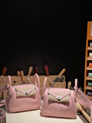 纯手工蜡线LD琳迪TC原厂牛皮3Q樱花粉手提包mini医生包拉链金银扣