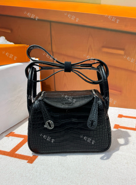 BlackMini琳迪LD19黑色方块美洲雾面鳄鱼皮 金银手缝蜡线女包