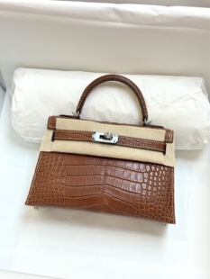 手缝蜡线凯莉二代KL19方块雾面美洲鳄鱼马鞍棕金银迷你mk2斜挎包