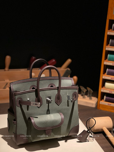 纯手工缝制Bk25铂金cargo黑铜拼乌木色进口帆布拼sw牛皮银扣蜡线