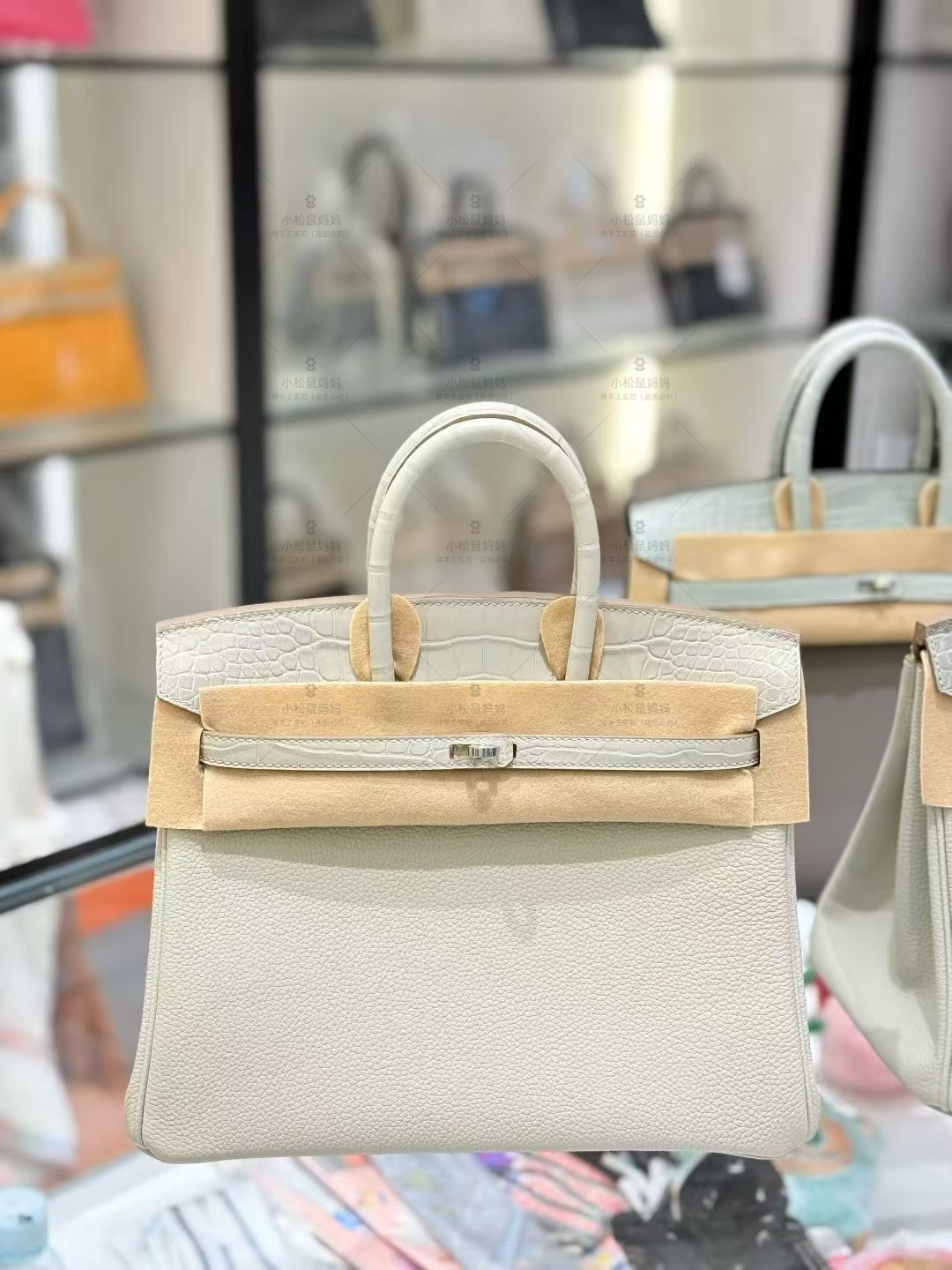 精工版Touch铂金女包美洲雾面鳄鱼皮 手工蜡线togo皮bk25冰川白