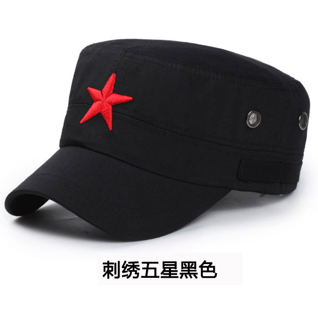 四季户外遮阳帽刺绣五角星军迷平顶鸭舌帽中年太阳帽透气帽子男