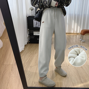 奥粒绒显瘦加厚加绒卫裤女秋冬裤子宽松束脚运动裤冬季女裤休闲裤
