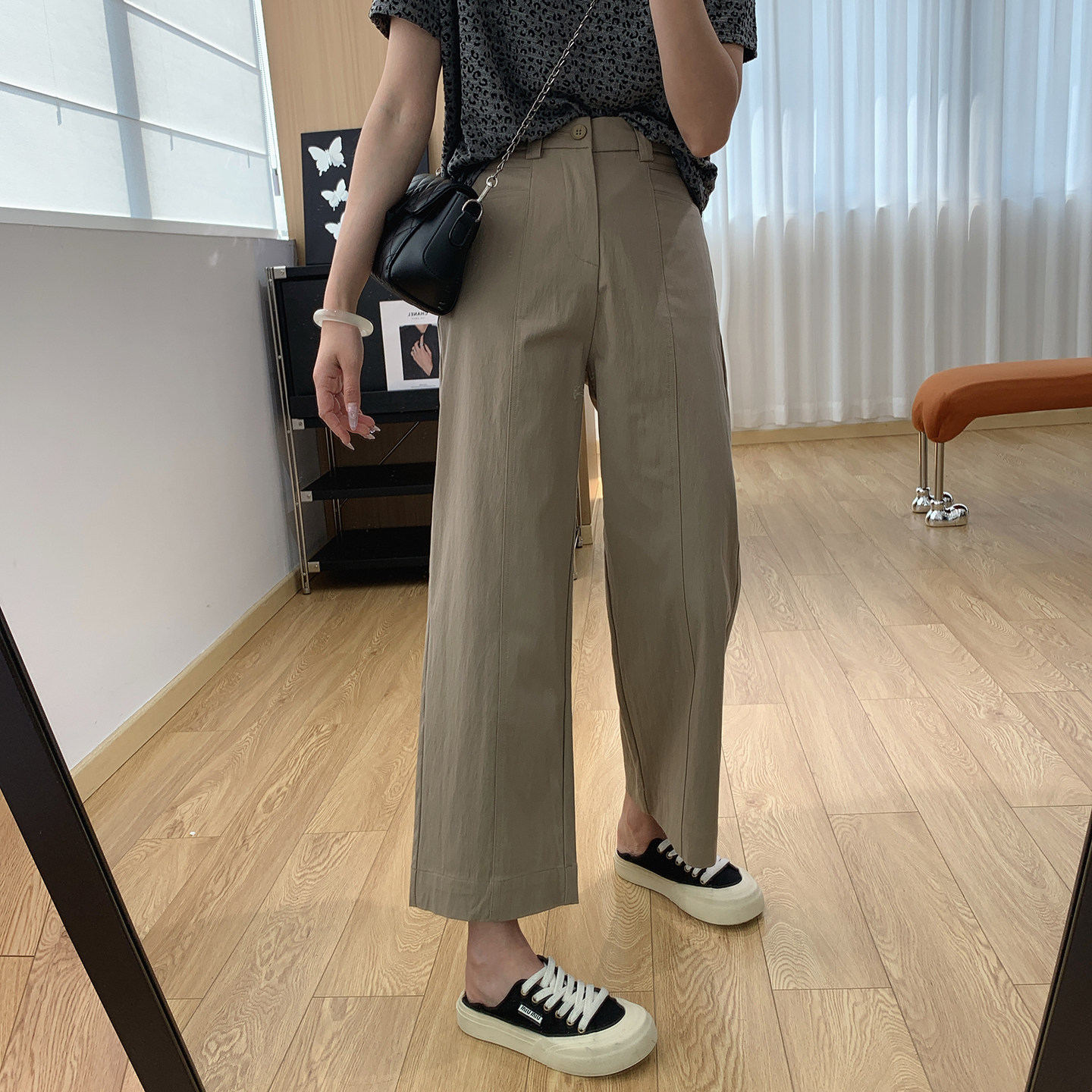 清仓特价后半松紧腰宽松直筒显瘦休闲裤女春夏裤子九分裤工装女裤