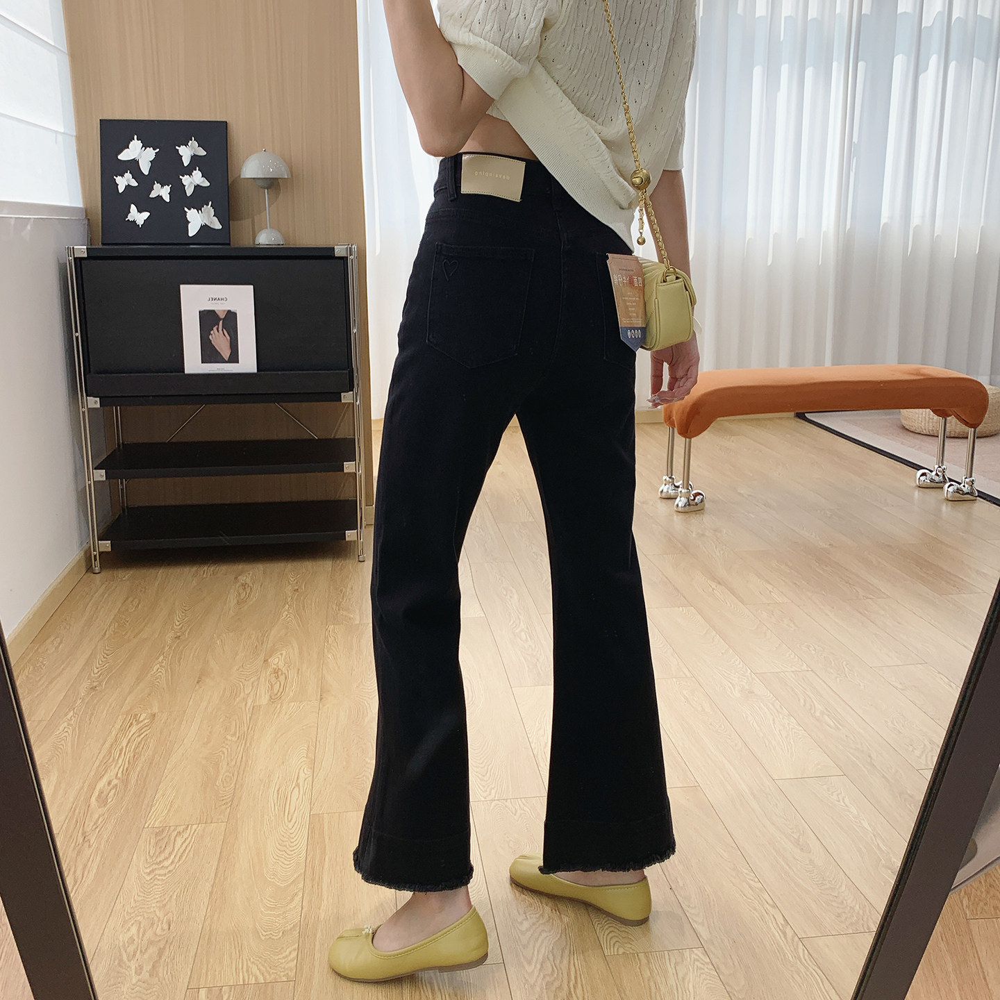 四面弹高腰显瘦毛边微喇牛仔裤女春夏裤子修身提臀九分阔腿喇叭裤