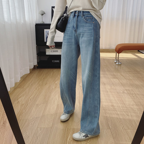 高腰显瘦加厚加绒弯刀牛仔裤女冬